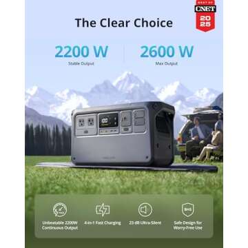 DJI Power 1000 Portable Power Station, 1024Wh LiFePO4 Battery, 2200W (Peak 2600W) AC/140W USB-C Output, 23db Ultra-Silent, Solar Generator For Home Backup, Camping(Solar Panel Optional)
