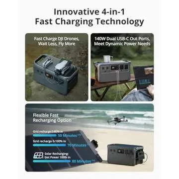 DJI Power 1000 Portable Power Station, 1024Wh LiFePO4 Battery, 2200W (Peak 2600W) AC/140W USB-C Output, 23db Ultra-Silent, Solar Generator For Home Backup, Camping(Solar Panel Optional)