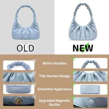 PS PETITE SIMONE Mini Purse Shoulder Bag for Women Fashion Blue Small Ruched Handbags Sofii Clutch Hobo Bag Trendy Purse for Lady