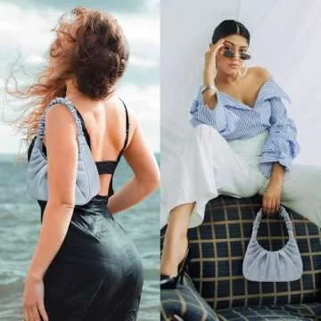 PS PETITE SIMONE Mini Purse Shoulder Bag for Women Fashion Blue Small Ruched Handbags Sofii Clutch Hobo Bag Trendy Purse for Lady