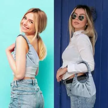 PS PETITE SIMONE Mini Purse Shoulder Bag for Women Fashion Blue Small Ruched Handbags Sofii Clutch Hobo Bag Trendy Purse for Lady