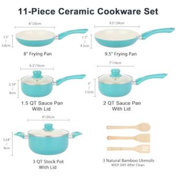 M MELENTA Pots and Pans Set Nonstick, 11pcs Kitchen Cookware Sets Induction Cookware, Ceramic Non St...
