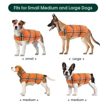 Kuoser Warm Dog Coat, Reversible Dog Jacket Waterproof Dog Winter Coat British Style Plaid Dog Clothes Pet Dog Cold Weather Coats Cozy Snow Jacket Vest for Small Medium Large Dogs Orange L