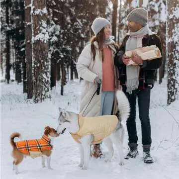 Kuoser Warm Dog Coat, Reversible Dog Jacket Waterproof Dog Winter Coat British Style Plaid Dog Clothes Pet Dog Cold Weather Coats Cozy Snow Jacket Vest for Small Medium Large Dogs Orange L