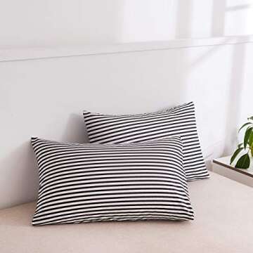 Stylish JELLYMONI 100% Natural Cotton Striped King Pillowcases Set - 2 Pack