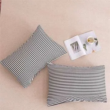 JELLYMONI Natural Cotton Striped King Pillowcases Set, 2 Pack