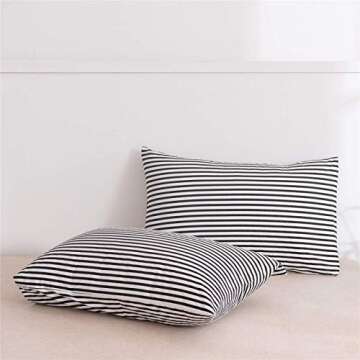 JELLYMONI Natural Cotton Striped King Pillowcases Set, 2 Pack