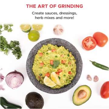 Molcajete 6 in Mexican, Handmade with Natural Volcanic Stone, Artisanal Kitchen Utensil for Grinding with Pores for Crushing, Specially Designed for Grinding Spices, Sauces, and Guacamole