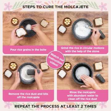 Molcajete 6 in Mexican, Handmade with Natural Volcanic Stone, Artisanal Kitchen Utensil for Grinding with Pores for Crushing, Specially Designed for Grinding Spices, Sauces, and Guacamole