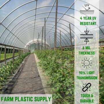 Farm Plastic Supply 6 mil Clear Greenhouse Plastic - 40' x 25' - UV Resistant Cover for Gardening