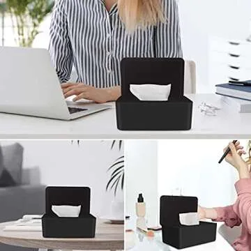 LEFUYAN Wipes Dispenser, Dustproof Tissue Storage Box Case Wet Wipes Dispenser Holder with Lid for Home Office Desk (Black)