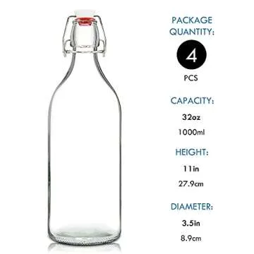 YEBODA 32oz Swing Top Bottles -Glass Beer Bottle with Airtight Rubber Seal Flip Caps for Home Brewing Kombucha,Beverages,Oil,Vinegar,Water,Soda,Kefir (4 Pack)