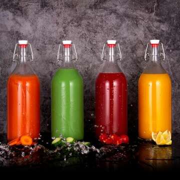 YEBODA 32oz Swing Top Bottles -Glass Beer Bottle with Airtight Rubber Seal Flip Caps for Home Brewing Kombucha,Beverages,Oil,Vinegar,Water,Soda,Kefir (4 Pack)
