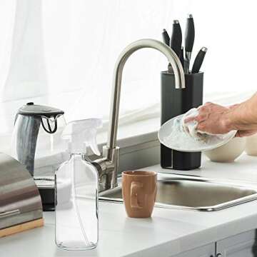 Sally’s Organics Clear Glass Spray Bottles - 6 Pack - 16oz Refillable Bottle for Laundry, Linen Sprays, Vinegar, Plant Misting & Hair Styling - Chemical-Resistant with Adjustable Mist & Stream Sprayer