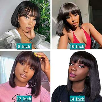 Short Bob Human Hair Wigs with Bangs, Brazilian Straight None Lace Front Wigs Human Hair 130% Density Glueless Machine Made Wigs For Women Natural Color (14 Inch)