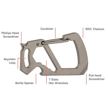 Northwall Key Carabiner Keychain Multitool, Titanium [Strong and Lightweight] 12 in 1 Multi Tool Caribeaner Clip [Keychain Bottle Opener, Wrench, Screw Driver, etc.]