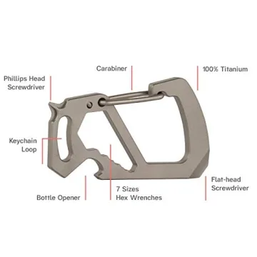 Northwall Key Carabiner Keychain Multitool, Titanium [Strong and Lightweight] 12 in 1 Multi Tool Caribeaner Clip [Keychain Bottle Opener, Wrench, Screw Driver, etc.]