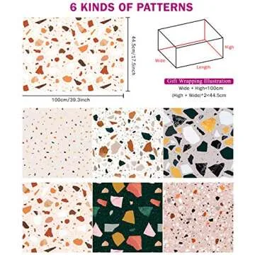 WRAPAHOLIC Wrapping Paper Sheet - Colorful Terrazzo Pattern for Birthday, Holiday, Party, Baby Shower - 1 Roll Contains 6 Sheets - 17.5 inch X 39.3 inch Per Sheet
