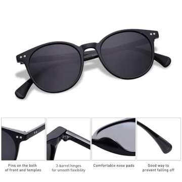 SOJOS Small Round Classic Polarized Sunglasses for Women Men Vintage Style UV400 Lens SJ2113, Black/Grey