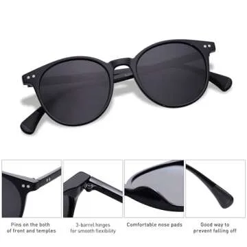 SOJOS Small Round Classic Polarized Sunglasses for Women Men Vintage Style UV400 Lens SJ2113, Black/Grey