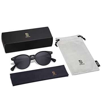 SOJOS Small Round Classic Polarized Sunglasses for Women Men Vintage Style UV400 Lens SJ2113, Black/Grey