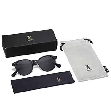 SOJOS Small Round Classic Polarized Sunglasses for Women Men Vintage Style UV400 Lens SJ2113, Black/Grey