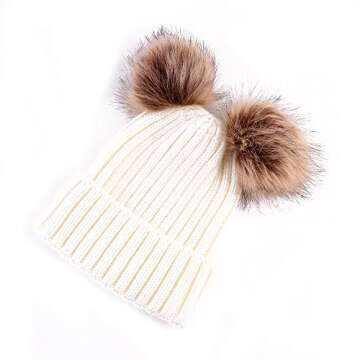2PCS Parent-Child Hat Winter Warmer, Baby Hat/Women Hat, Mother & Baby Knit Hat Winter Warm Crochet Cap Beige