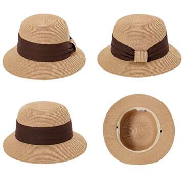 Lanzom Sun Hats for Women Wide Brim Straw Hat Summer Beach Hat Foldable Packable Cap for Travel Outd...