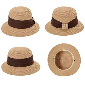 Lanzom Sun Hats for Women Wide Brim Straw Hat Summer Beach Hat Foldable Packable Cap for Travel Outd...