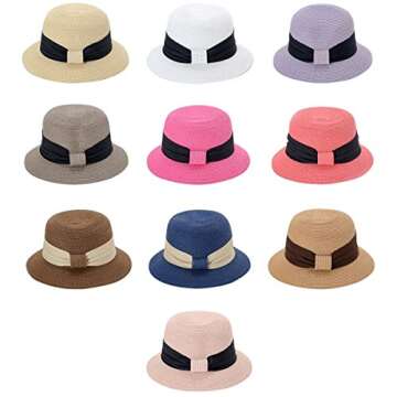 Lanzom Women's Wide Brim Straw Sun Hat - Foldable & Packable