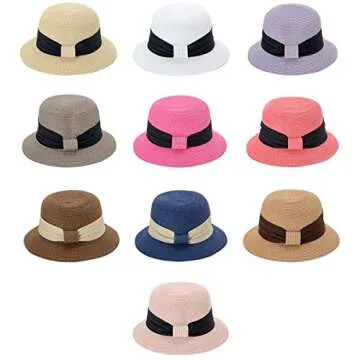 Lanzom Women's Wide Brim Straw Sun Hat - Foldable & Packable