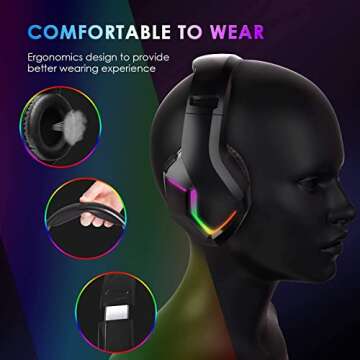 INHANDA Gaming Headset with Microphone, Compatible with PS4 PS5 Xbox One PC Laptop, Over-Ear Headphones with LED RGB Light, Noise Canceling Mic, 7.1 Stereo Surround Sound