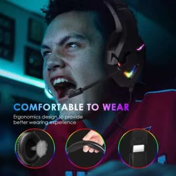 INHANDA Gaming Headset with Microphone, Compatible with PS4 PS5 Xbox One PC Laptop, Over-Ear Headphones with LED RGB Light, Noise Canceling Mic, 7.1 Stereo Surround Sound