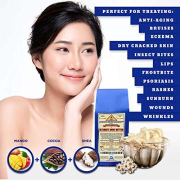 Ancient Health Remedies Organic Shea, Cocoa, Mango Butter ULTIMATE BODY BUTTER BLOCK 1 LB (16 oz) Raw, Unrefined Skincare Ingredient for Homemade DIY Lotion Making, Baby Care and Hand Cream (USA)