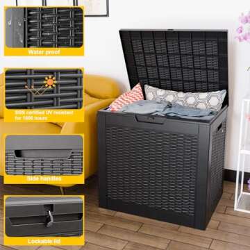 Vixzen 31 Gallon Resin Deck Box, Lockable Outdoor Storage Box for Patio Cushions Storage Furniture,G...