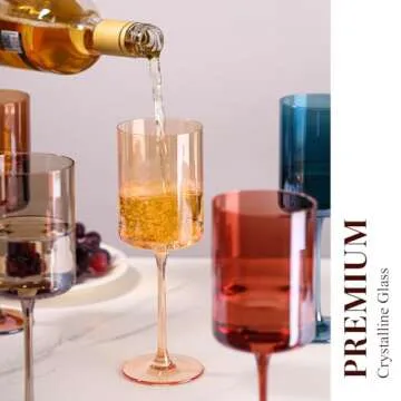 Colored Square Wine Glasses Set of 6, 【Hand Blown】 14oz Colorful Crystal Wine Glasses with Stem- Unique Holiday Wine Glasses Gifts for Women Christmas Wedding