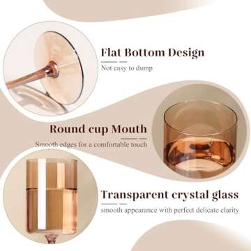 Colored Square Wine Glasses Set of 6, 【Hand Blown】 14oz Colorful Crystal Wine Glasses with Stem- Unique Holiday Wine Glasses Gifts for Women Christmas Wedding