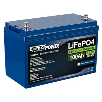 ExpertPower 12V 100Ah Lithium LiFePO4 Deep Cycle Rechargeable Battery | Bluetooth | 2500-7000 Life C...