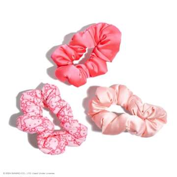 Hello Kitty x Kitsch Fabric Scrunchies - No Crease Hair Ties for Girls, Cute Puffy Scrunchies for Women, Scrunchie For All Hair Types, 3 Pcs
