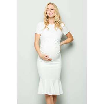 My Bump Maternity Midi Dress - Fitted Mermaid Flare Ruffle White Medium