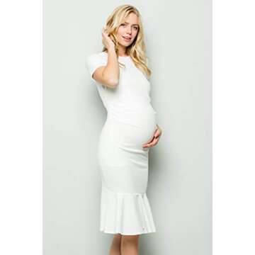 My Bump Maternity Midi Dress - Fitted Mermaid Flare Ruffle White Medium