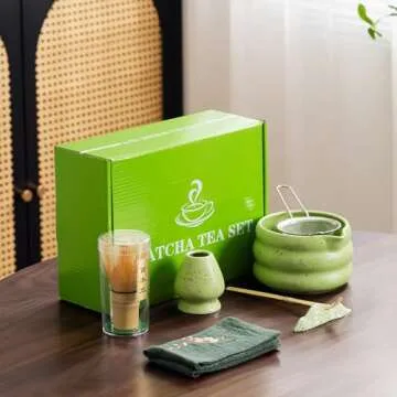 7Pcs Japanese Matcha Tea Set, Matcha Kit with Matcha Bowl (with Pouring Spout), Matcha Whisk, Whisk ...