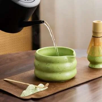 7Pcs Japanese Matcha Tea Set, Matcha Kit with Matcha Bowl (with Pouring Spout), Matcha Whisk, Whisk Holder, Strainer - Elegant Matcha Set for Gifting and Personal Use, Gift Box Packaging