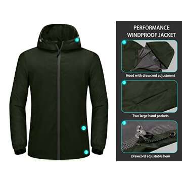 Mapamyumco Men's Lightweight Windbreakers with Hood for Travel Hiking Golf,Windproof Casual Spring Jackets Olive Green L