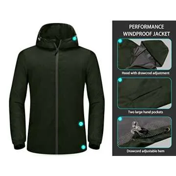 Mapamyumco Men's Lightweight Windbreakers with Hood for Travel Hiking Golf,Windproof Casual Spring Jackets Olive Green L