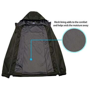 Mapamyumco Men's Lightweight Windbreakers with Hood for Travel Hiking Golf,Windproof Casual Spring Jackets Olive Green L
