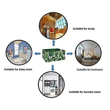 FUULOXE Storage Bin for Shelves Rectangle Closet Baskets Foldable Box with Handles Green Leaves Shelf Baskets Toy Boxes for Home Office Car Dormroom