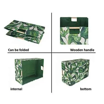 FUULOXE Storage Bin for Shelves Rectangle Closet Baskets Foldable Box with Handles Green Leaves Shelf Baskets Toy Boxes for Home Office Car Dormroom