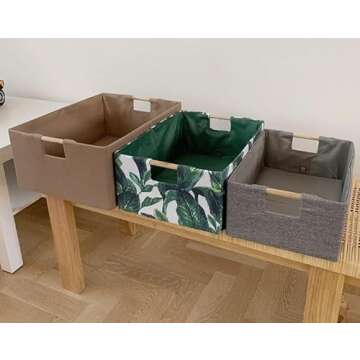 FUULOXE Storage Bin for Shelves Rectangle Closet Baskets Foldable Box with Handles Green Leaves Shelf Baskets Toy Boxes for Home Office Car Dormroom