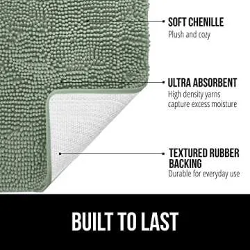 Gorilla Grip Bath Rug Mat - Thick Soft Absorbent Chenille 24x17 Sage Green